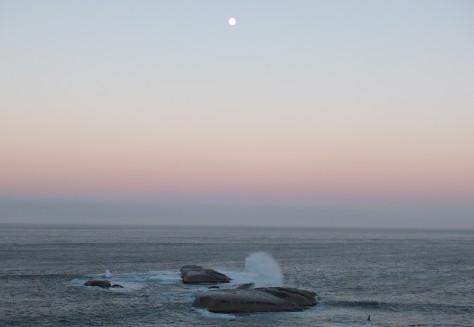 5 Moon setting over 'Sunset' Rocks, Llandudno, Cape Town 0655 7th March 2015 